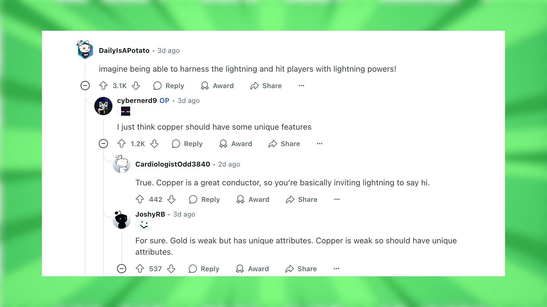 Redditors react to the copper armor idea (Image via Reddit)